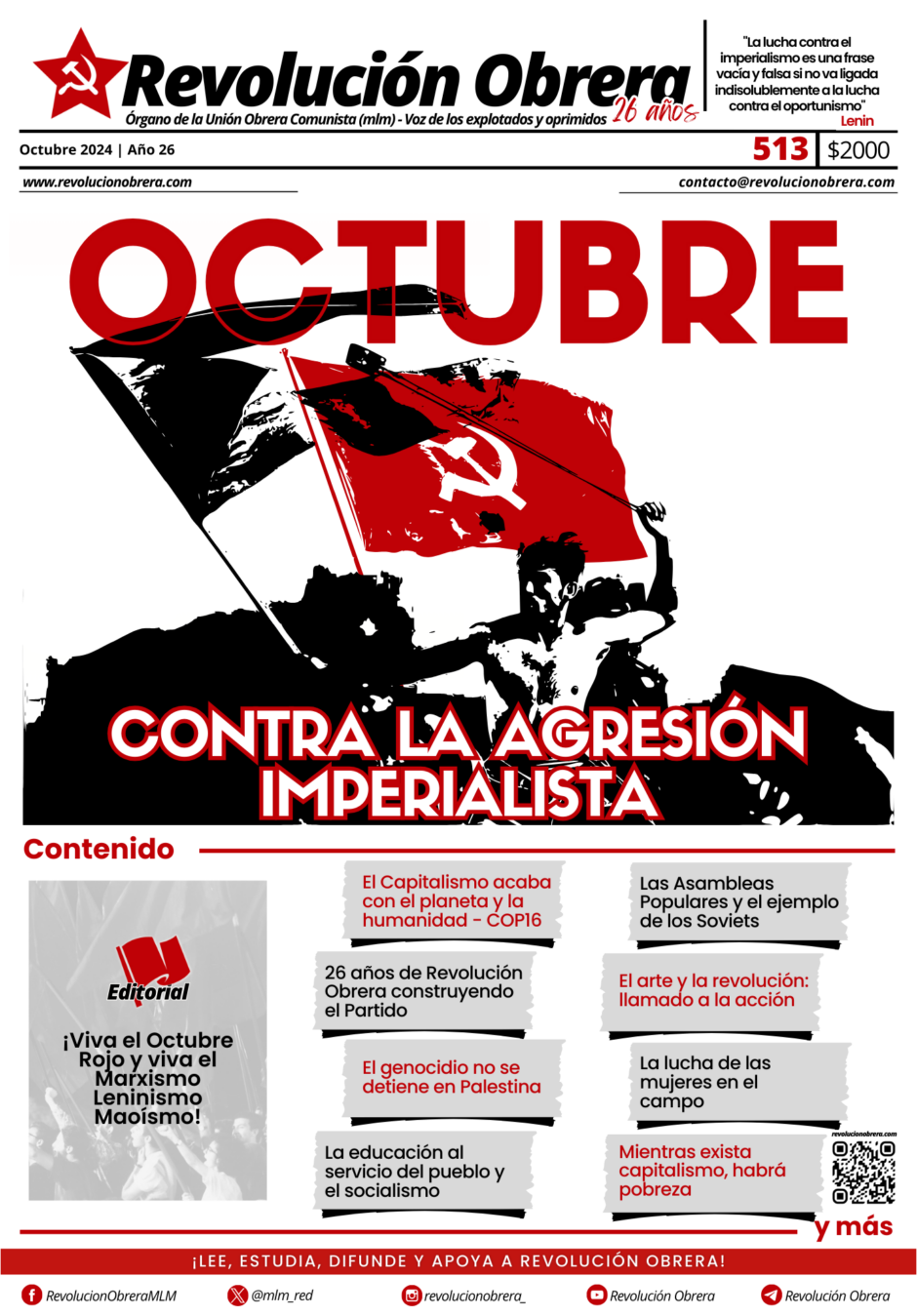 Edición 513 de Revolución Obrera: Octubre contra la agresión imperialista 1