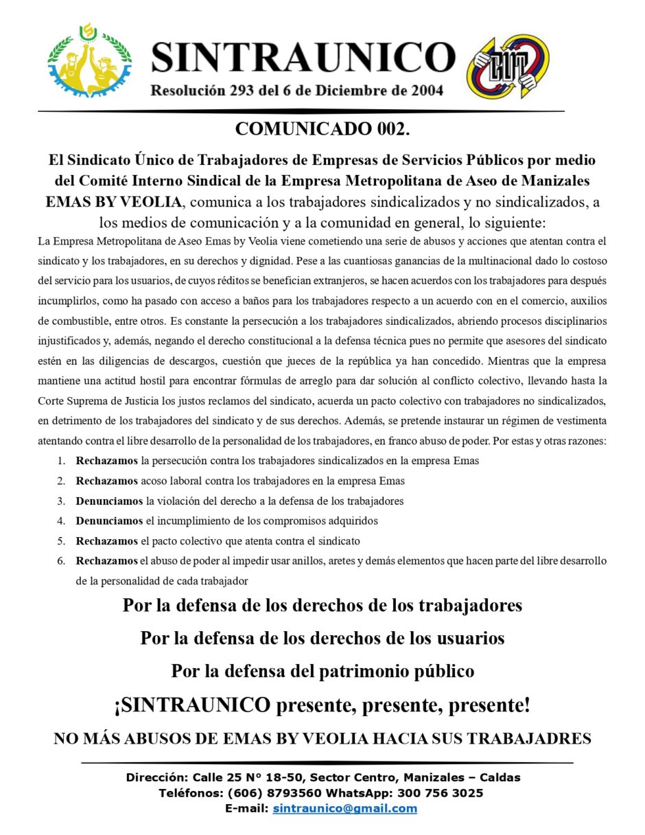 Entrevista a un compañero sindicalizado de EMAS - Manizales 10